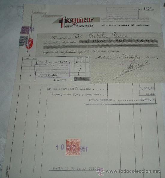 Facturas antiguas: factura y recibo de una empresa de electricidad del a&ntilde;o 1951