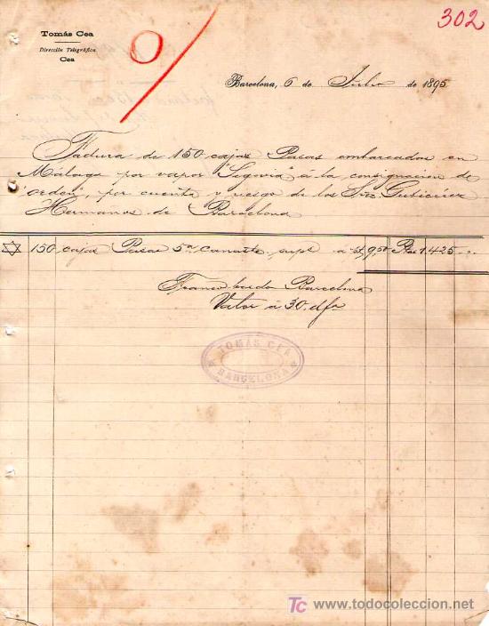 Facturas antiguas: BARCELONA. 1895. FACTURA DE TOMAS CEA. - Foto 1