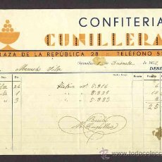 Facturas antiguas: FACTURA DE CONFITERIA CUNILLERA DE GRANOLLERS. 1932