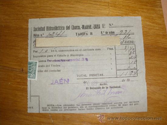 Facturas antiguas: SOCIEDAD HIDROELECTRICA DEL CHORRO, MADRID ZONA E. JAEN 1949.