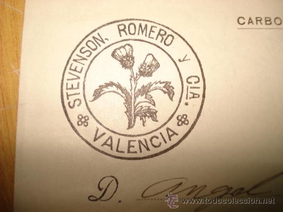Facturas antiguas: STEVENSON ROMERO y Cia , Carbones para Vapor , Fundiciones , Fraguas y Hornos , Valencia . 1911 .