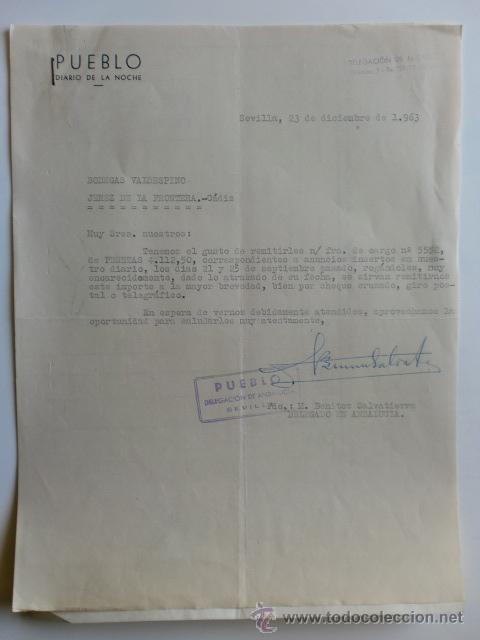 Facturas antiguas: FACTURA. ESPA&Ntilde;A. SEVILLA. DICIEMBRE 1963. PUEBLO. DIARIO DE LA NOCHE.