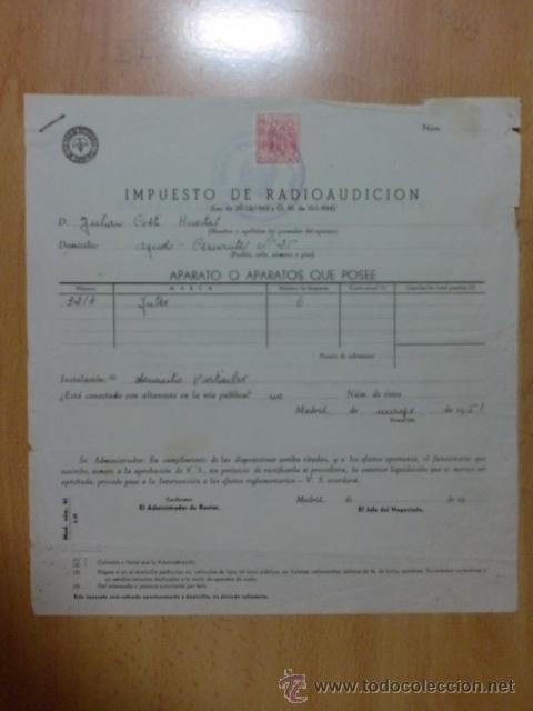Fatture antiche: FACTURA. ESPA&Ntilde;A. MADRID. MAYO 1951. CADEROT. IMPUESTO DE RADIODIFUSION.