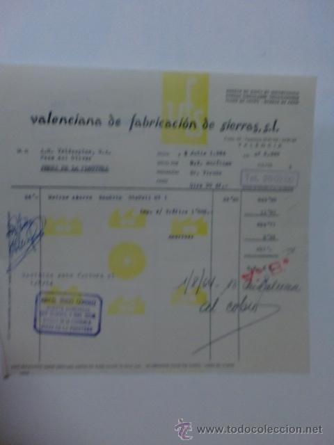 Facturas antiguas: FACTURA. ESPA&Ntilde;A. VALENCIA. JULIO 1964. VALENCIANA DE FABRICACION DE SIERRAS, S. L.