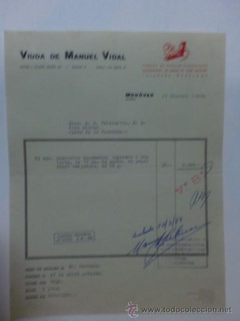 Facturas antiguas: FACTURA. ESPA&Ntilde;A. VALENCIA. FEBRERO 1964. VIUDA DE MANUEL VIDAL. FABRICA DE PAPELES ENGOMADOS.