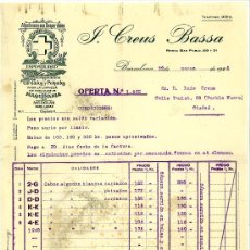 Facturas antiguas: FACTURA FABRICA J. CREUS BASSA RONDA SAN PABLO (BARCELONA) ESPECIALIDAD ALGODONES 1922. Lote 29215834