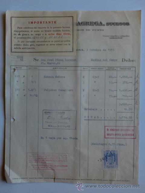 Facturas antiguas: FACTURA. BARCELONA. OCTUBRE 1955. VICH, SERRA Y MORAGREGA, SUCESOR. FABRICA DE GENEROS DE PUNTO.