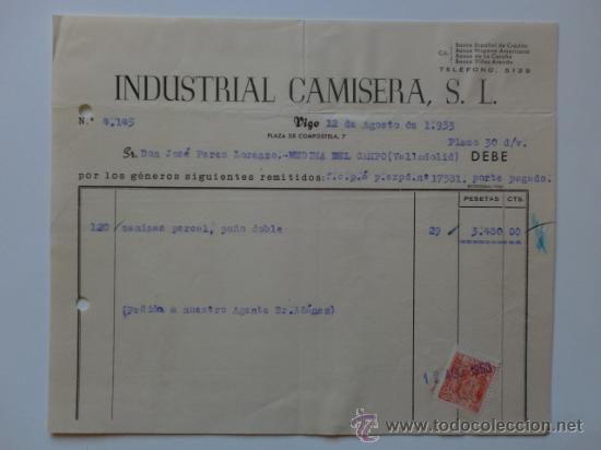 Factures anciennes: FACTURA. VIGO. AGOSTO 1953. INDUSTRIAL CAMISERA, S. L.