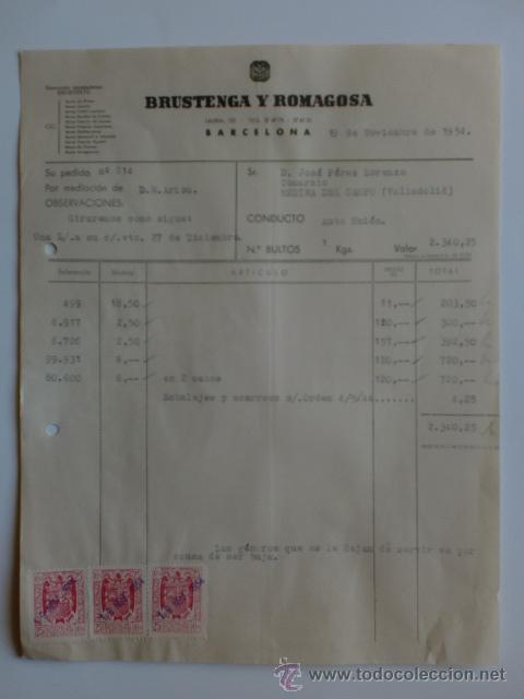 Factures anciennes: FACTURA. BARCELONA. NOVIEMBRE 1954. BRUSTENGA Y ROMAGOSA.