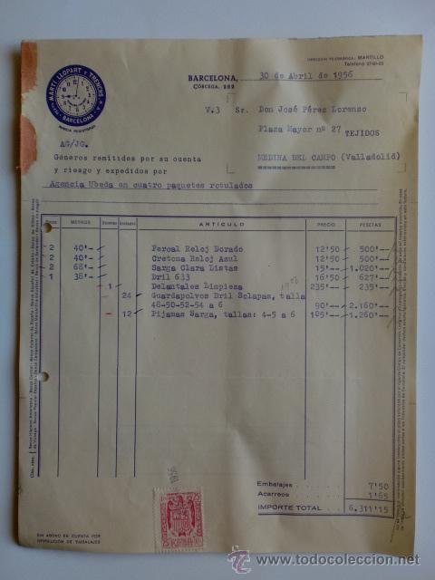 Factures anciennes: FACTURA. BARCELONA. ABRIL 1956. MARTI, LLOPART Y TRENCHS, S. A. TEXTIL.