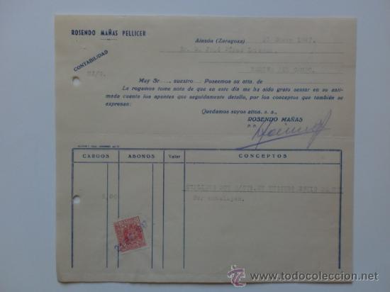 Factures anciennes: FACTURA. AINZON, ZARAGOZA. ENERO 1947. ROSENDO MA&Ntilde;AS PELLICER.