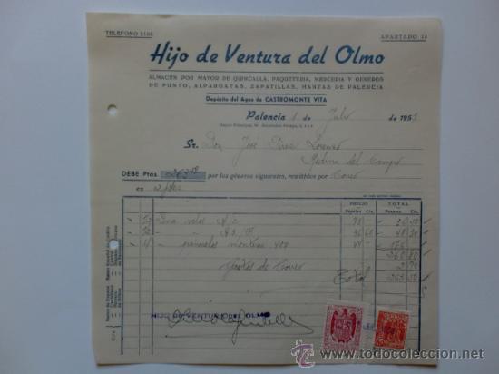 Factures anciennes: FACTURA. PALENCIA. JULIO 1953. HIJO DE VENTURA DEL OLMO. ALMACEN POR MAYOR.