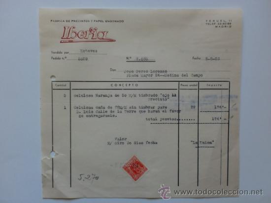 Factures anciennes: FACTURA. MADRID. AGOSTO 1953. IBERIA. FABRICA DE PRECINTOS Y PAPEL ENGOMADO.