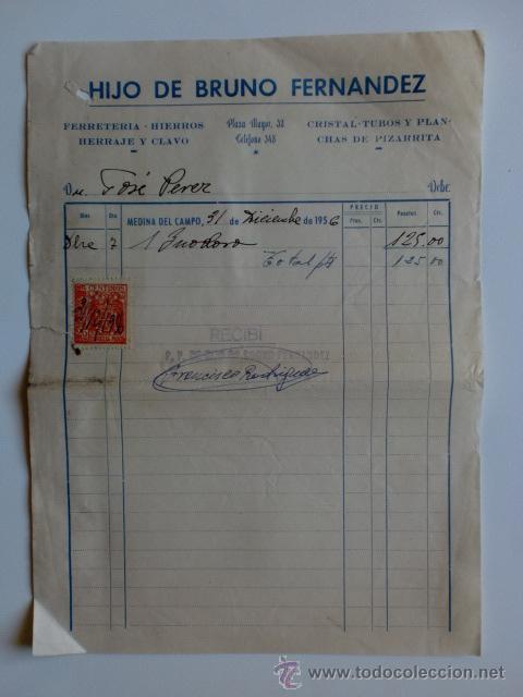 Fatture antiche: FACTURA. MEDINA DEL CAMPO. DICIEMBRE 1956. HIJO DE BRUNO FERNANDEZ. FERRETERIA.