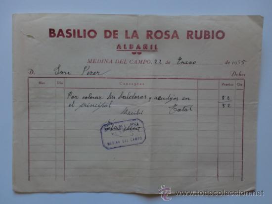 Fatture antiche: FACTURA. MEDINA DEL CAMPO. ENERO 1955. BASILIO DE LA ROSA RUBIO. ALBA&Ntilde;IL.