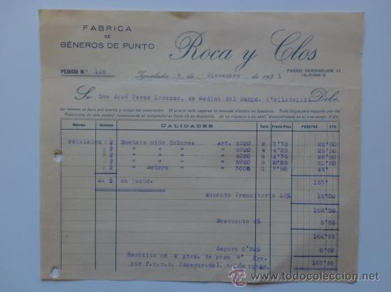 Fatture antiche: FACTURA. IGUALADA. DICIEMBRE 1931. ROCA Y CLOS. FABRICA DE GENEROS DE PUNTO.