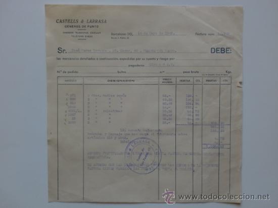 Fatture antiche: FACTURA. BARCELONA. MAYO 1940. CASTELLS Y LARRASA. GENEROS DE PUNTO.