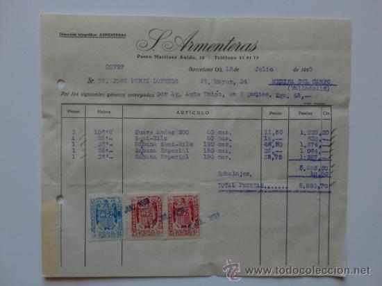 Fatture antiche: FACTURA. BARCELONA. JULIO 1959. J. ARMENTERAS.