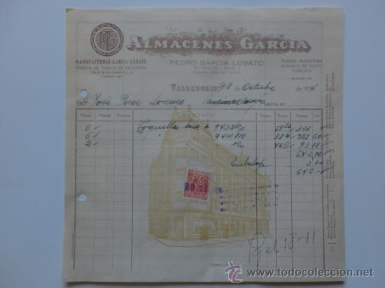 Alte Rechnungen: FACTURA. VALLADOLID. OCTUBRE 1954. MANUFACTURAS GARCIA LOBATO. FABRICA DE TEJIDOS DE ALGODON.