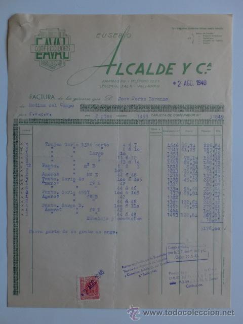 Alte Rechnungen: FACTURA. VALLADOLID. AGOSTO 1946. EUSEBIO ALCALDE Y CIA. EAVAL, CONFECCIONES.