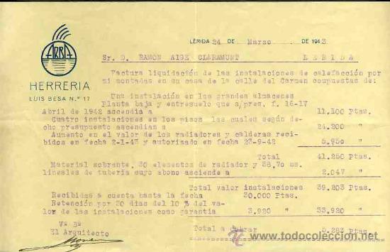 Facturas antiguas: Factura de HERRERIA ARBA, de Lleida - Foto 1