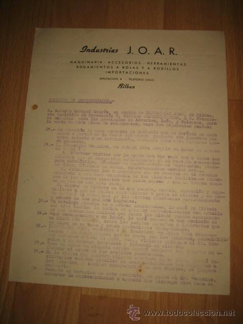 Faturas antigas: FACTURA INDUSTRIAS JOAR  BILBAO 1950