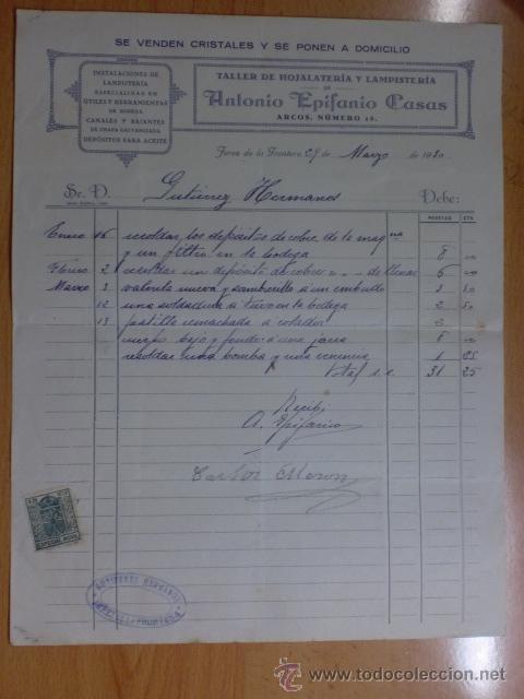 Alte Rechnungen: FACTURA. JEREZ DE LA FRONTERA. MARZO 1930. ANTONIO EPIFANIO CASAS. TALLER DE HOJATALERIA.