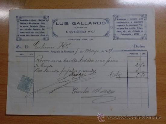 Alte Rechnungen: FACTURA. JEREZ DE LA FRONTERA. ABRIL 1929. LUIS GALLARDO. FUNDICION DE HIERRO Y METALES.