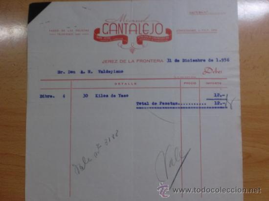 Alte Rechnungen: FACTURA. JEREZ DE LA FRONTERA. DICIEMBRE 1956. MANUEL CANTALEJO. FABRICA DE LADRILLOS.