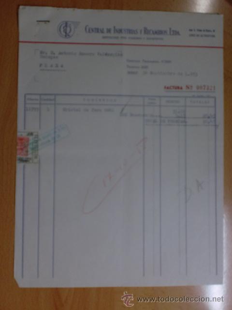 Facturas antiguas: FACTURA. JEREZ DE LA FRONTERA. SEPTIEMBRE 1953. CENTRAL DE INDUSTRIAS Y RECAMBIOS, LTDA.