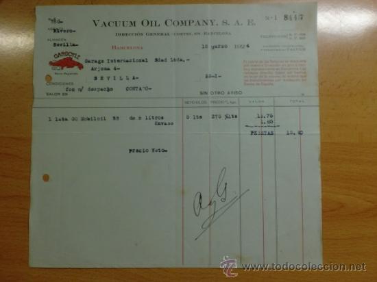 Facturas antiguas: FACTURA. BARCELONA. MARZO 1924. VACUUM OIL COMPANY, S. A. E.