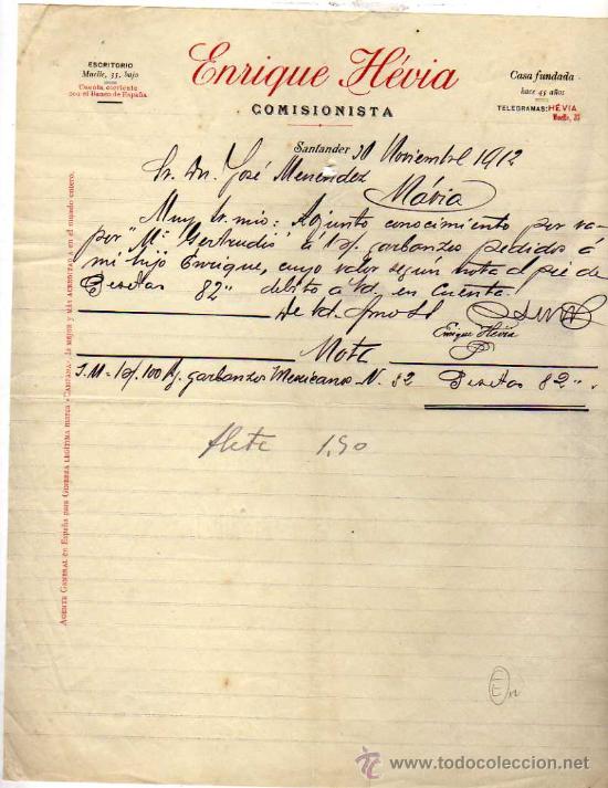 Old Invoices: Factura. Enrique H&eacute;via. comisionista. Santander.