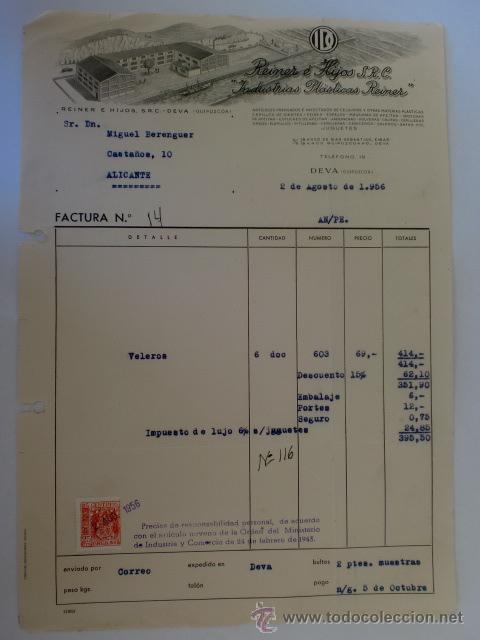 Factura Deva Guipuzcoa Agosto 1956 Reiner E Vendido En Venta Directa