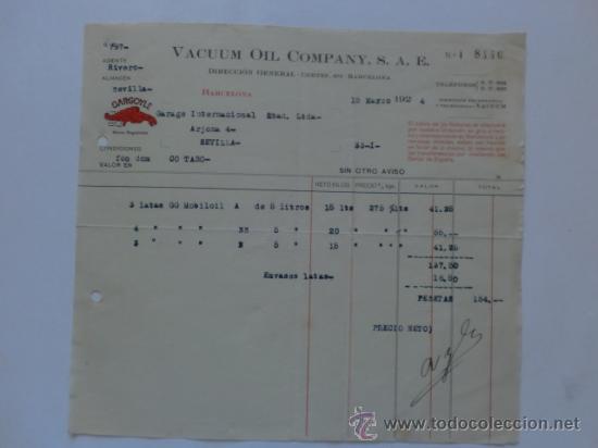 Facturas antiguas: FACTURA. BARCELONA. MARZO 1924. VACUUM OIL COMPANY, S. A. E.