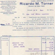 Facturas antiguas: FACTURA. RICARDO M. TORNER. SUCESOR DE CASTOR RATO. OVIEDO. ASTURIAS. VERIÑA.