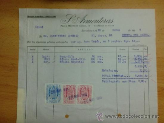 Factures anciennes: FACTURA. BARCELONA. MARZO 1958. S. ARMENTERAS.