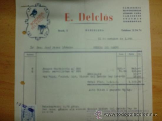 Factures anciennes: FACTURA. BARCELONA. OCTUBRE 1958. E. DELCLOS. BORDADOS ISLE&Ntilde;OS, CAMISAS, MANTELERIAS.