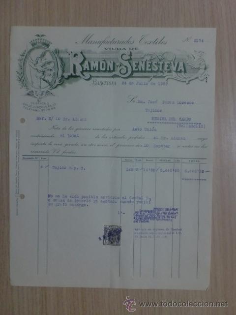Old Invoices: FACTURA. BARCELONA. JULIO 1957. MANUFACTURAS TEXTILES, VIUDA DE RAMON SENESTEVA.
