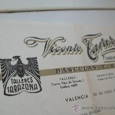 Facturas antiguas: VICENTE TARAZONA FUNDICIÓN DE HIERRO-BÁSCULAS Y BALANZAS-VALENCIA-1945