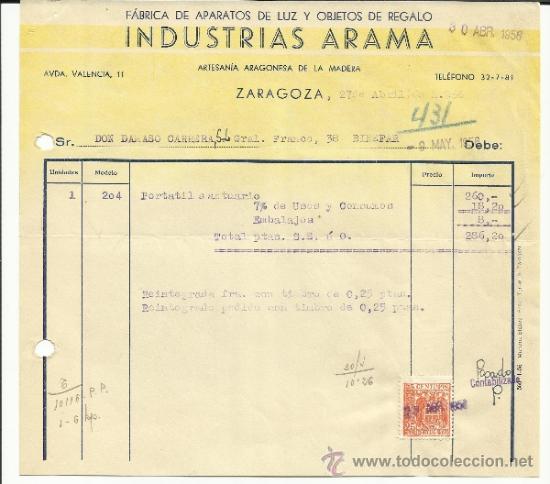 Factures anciennes: FACTURA DE INDUSTRIAS ARAMA. ZARAGOZA. 1956