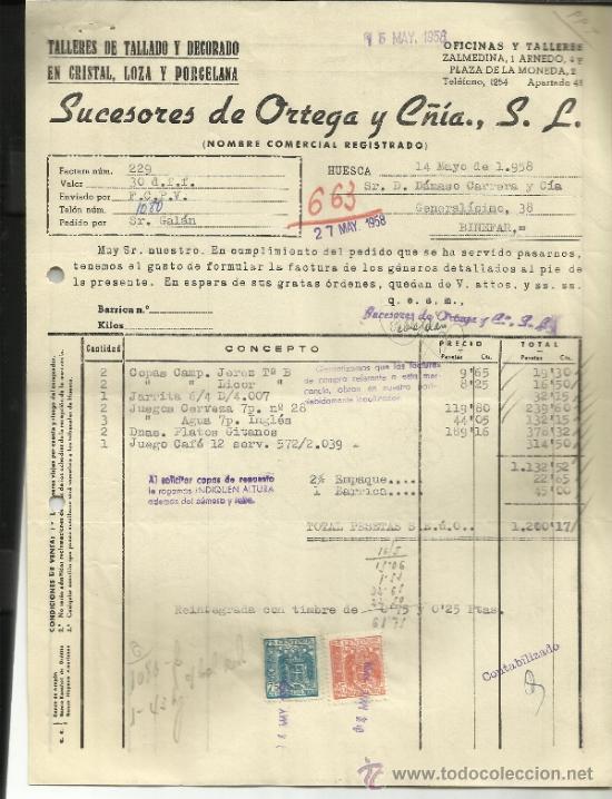 Old Invoices: FACTURA DE SUCESORES DE ORTEGA Y COMPA&Ntilde;IA. ZARAGOZA.1958