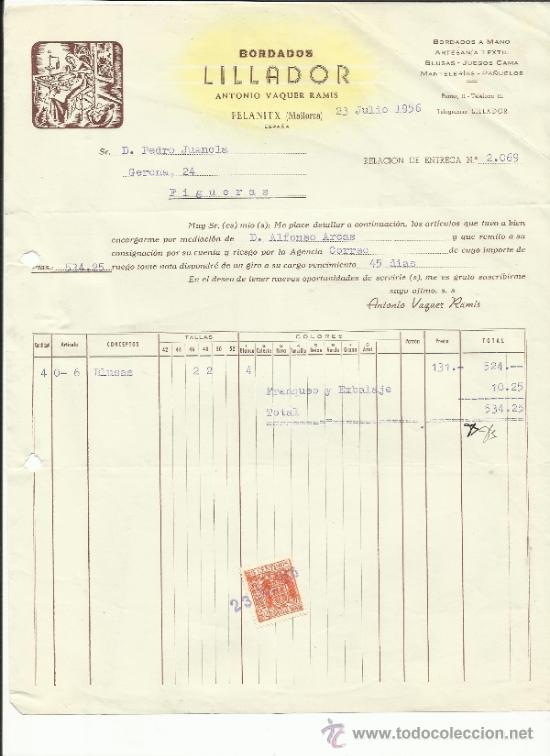 Factures anciennes: FACTURA DE BORDADOS LILLADOR. MALLORCA. 1956