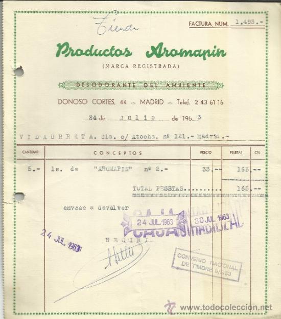 Old Invoices: FACTURA DE PRODUCTOS ARAMAPIN. MADRID. 1963