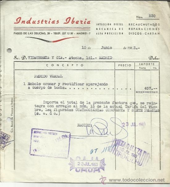 Old Invoices: FACTURA DE INDUSTRIAS IBERIA. MADRID. 1963