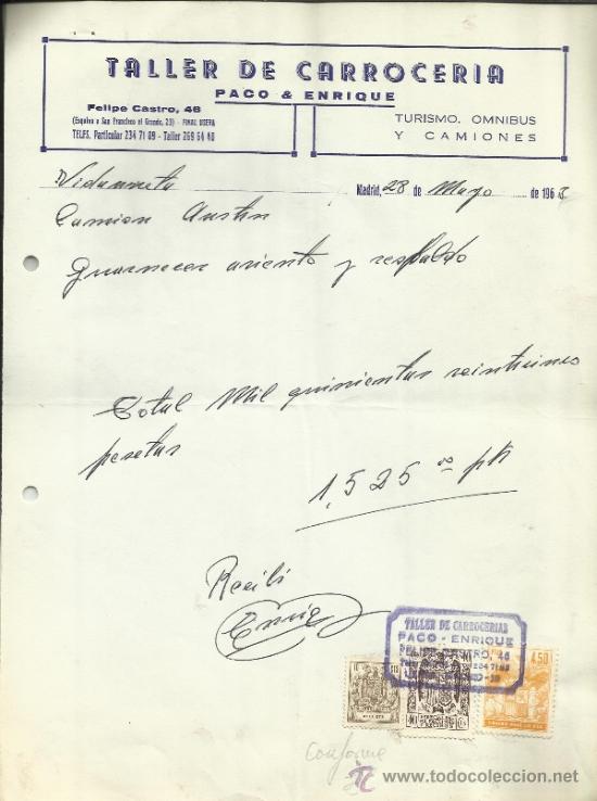 Factures anciennes: FACTURA DE TALLER DE CARROCER&Iacute;A PACO & ENRIQUE. MADRID. 1963
