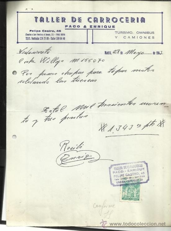 Factures anciennes: FACTURA DE TALLER DE CARROCER&Iacute;A PACO & ENRIQUE. MADRID. 1963