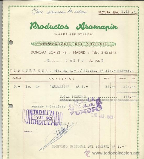 Fatture antiche: FACTURA DE PRODUCTOS ARAMAPIN. MADRID. 1963