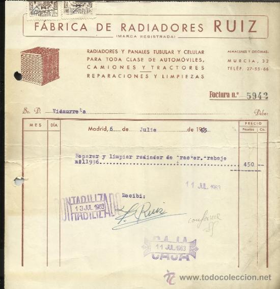 Fatture antiche: FACTURA DE F&Aacute;BRICA DE RADIADORES RUIZ. MADRID. 1963