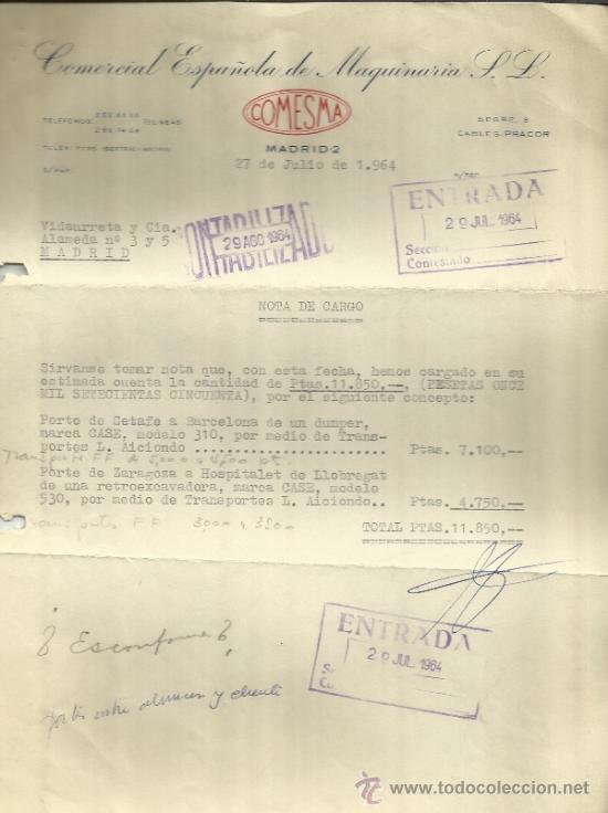 Fatture antiche: FACTURA DE COMERCIAL ESPA&Ntilde;OLA DE MAQUINARIA. S.L. MADRID. 1964
