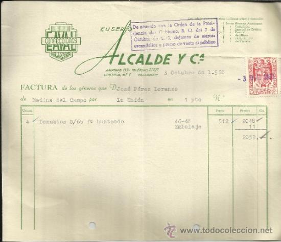 Facturas antiguas: FACTURA DE EUSEBIO ALCALDE Y C&ordf;. CONFECCIONES. VALLADOLID. 1960 - Foto 1